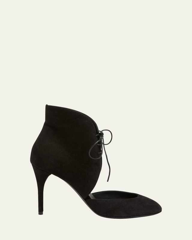 Suede Lace-Up Stiletto Pumps